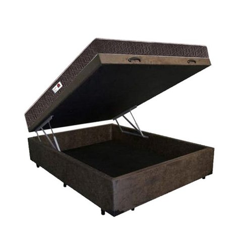 Cama Box Baú King Colchão Espuma D45 Bordado + Box Suede Marrom Serra Negra 67x193x203