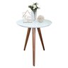 Mesa De Canto Lateral Pé Palito Branca com Vidro 50 cm Diâmetro 60 cm Altura Casa Uai - 1