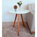 Ver imagem 2 de Mesa De Canto Lateral Pé Palito Branca com Vidro 60 cm Diâmetro 70 cm Altura Casa Uai