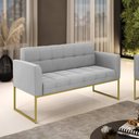 Ver imagem 2 de Sofá Namoradeira Elisa Suede Cinza Base Metálica Industrial Dourada - D'Rossi