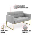 Ver imagem 6 de Sofá Namoradeira Elisa Suede Cinza Base Metálica Industrial Dourada - D'Rossi