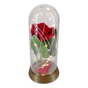 Luminária Cúpula A Bela E A Fera Rosa Encantada Aveludada - Ouro-Envelhecido - Vermelha
