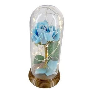 Luminária Cúpula A Bela E A Fera Rosa Encantada Aveludada - Ouro-Envelhecido - Azul-claro