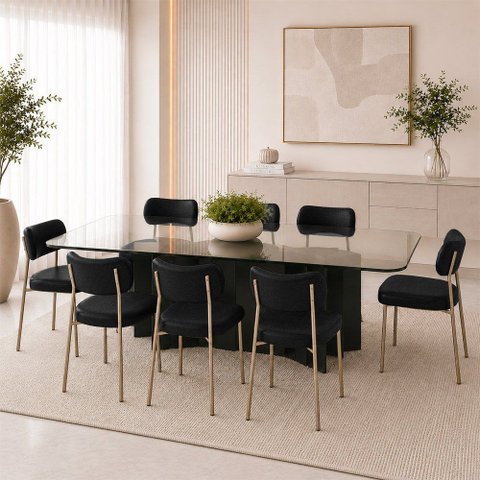 Kit 8 Cadeiras Sala de Jantar Lisa Pés Champanhe PU Preto m² - Monari Design