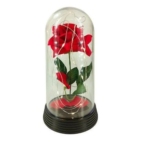 Luminária A Bela E A Fera A Rosa Encantada Luzes De Fada G - Preto - Rosa vermelha