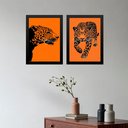 Ver imagem 2 de Kit 2 Quadros Decorativos Leopardo Laranja 45x34cm:moldura Branca