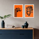 Ver imagem 1 de Kit 2 Quadros Decorativos Leopardo Laranja 45x34cm:moldura Branca