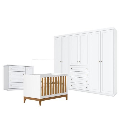 Quarto de Bebê Americano 6 Portas com Berço Americano Flip Branco Acetinado Savana Reller - Henn