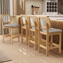 Ver imagem 2 de Kit 4 Banquetas Baixa Bar Cozinha Sala de Jantar Betta L02 Mel Tela Linho Bege - Lyam Decor