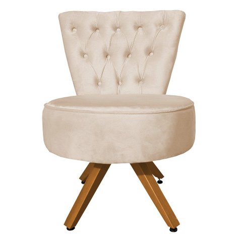 Poltrona Decorativa Royal Base Giratória de Madeira Slk Decor Bege