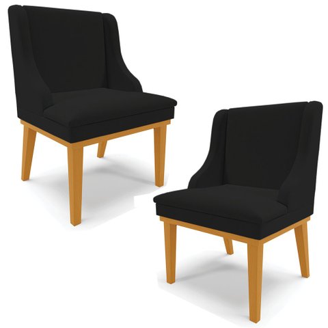 Kit 2 Cadeiras Decorativas Sala de Jantar Base Fixa de Madeira Firenze Linho Preto/Castanho G19 - Gr