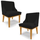 Ver imagem 1 de Kit 2 Cadeiras Decorativas Sala de Jantar Base Fixa de Madeira Firenze Linho Preto/Castanho G19 - Gr