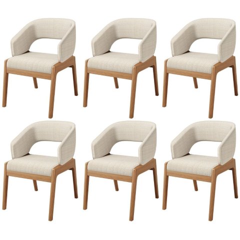 Kit 06 Cadeiras de Jantar e Estar Living Estofada Lince L02 Linho Palha - Lyam Decor