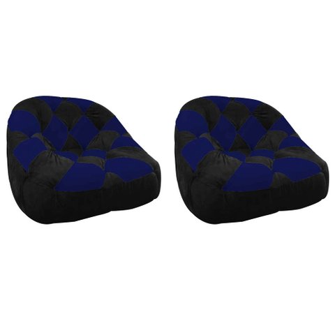 Kit 02 Poltrona Paloma Escritório Sala Pé Plástico Suede Preto e Suede Azul Marinho - Dominic Decor