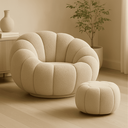 Ver imagem 2 de Kit Poltrona Decorativa Concha Com almofada e Puff Boucle Abobora - Montanaris Decor