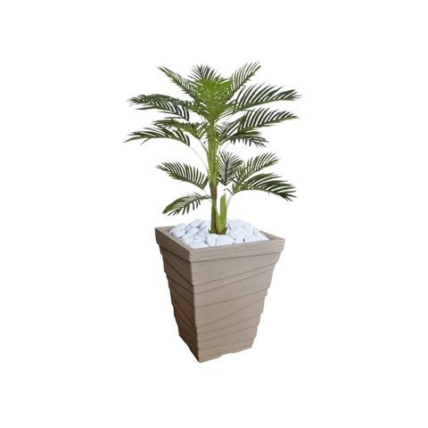 Planta Artificial Árvore Palmeira Areca 1,1m kit + Vaso Trapezio D. Grafiato Bege 40cm