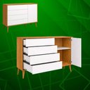 Ver imagem 3 de Comoda Sapateira Elfe Retro 1 Porta 4 Gavetas Branco Fosco com Savana - Moveisaqui