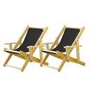 Ver imagem 1 de Conjunto 2 Cadeiras Espreguiçadeira Dobrável Infantil Madeira Maciça Natural com Tecido Preto