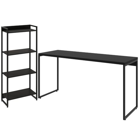 Kit Escritório Estante Areta 4 Prateleiras com Mesa Industrial Aspen 150cm C01 Onix - Lyam Decor