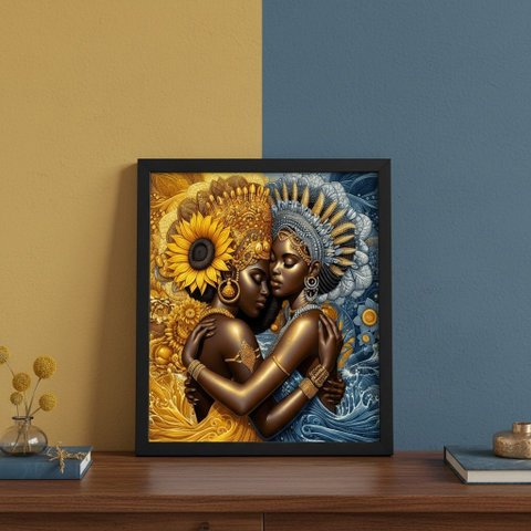 Quadro Oxum e Iemanjá 33x33cm Mold Preta