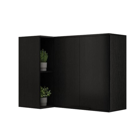 Armário Aéreo de Cozinha Miami 2 Portas com Nicho de Canto Carraro Preto Touch