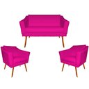 Ver imagem 1 de Kit Namoradeira + 2 Poltronas Decorativa Agatha Couro Rosa Pink Pés Madeira Mz Decor