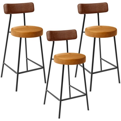Kit 03 Banquetas Baixa Cozinha Sala Jantar Bancada Milão L02 Couríssimo Camel Whisky - lyam decor Ly