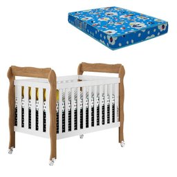 Berço Americano Lila Branco Acetinado Amadeirado com Colchão - Carolina - 1 Berço Americano Lila Branco Acetinado Amadeirado com Colchão - Carolina - 1