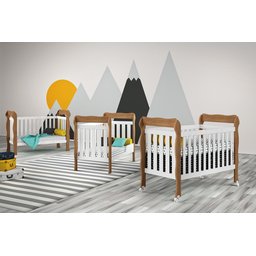 Berço Americano Lila Branco Acetinado Amadeirado com Colchão - Carolina - 3 Berço Americano Lila Branco Acetinado Amadeirado com Colchão - Carolina - 3