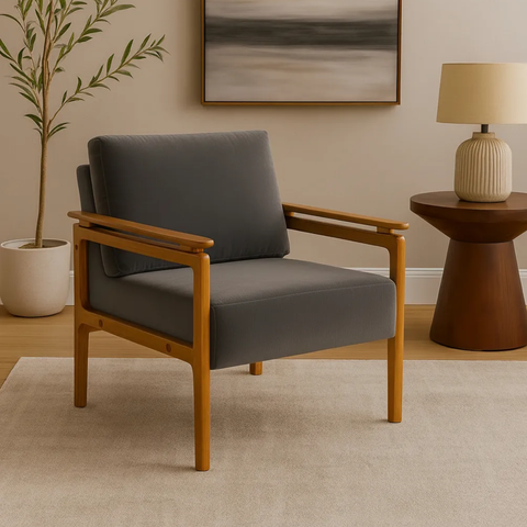 Kit 2 Poltronas Yasmin para Sala de Estar ou Varanda Gourmet Decorativa Estofada em Veludo:chumbo