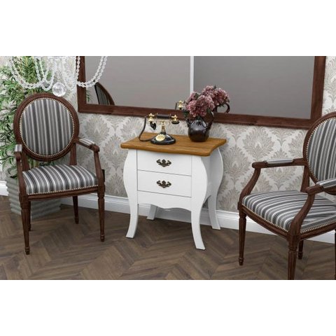 Mesa de Cabeceira Retrô Bombe Premier Branco com Cumarú - Patrimar Móveis