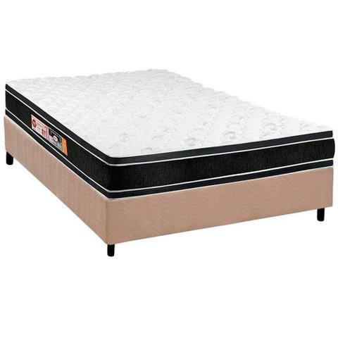 Cama Box Casal: Colchão Espuma D33 Castor Black e White + Base Crc Suede Clean(138x188)