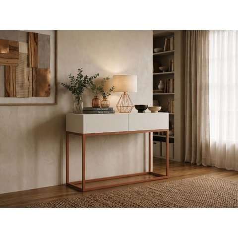 Aparador Buffet 110cm 2 Gavetas Off White com Cobre