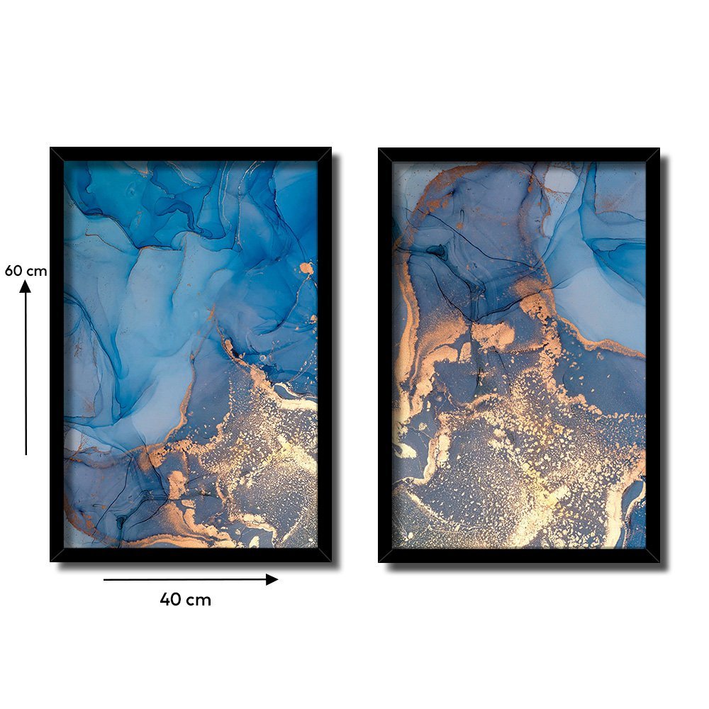 Quadro Decorativo Caixa Alta 2 un 40x60 Mármore Aurora Azul Arte na Arte Moldura Preta - 3