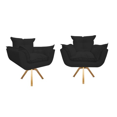 Kit 2 Poltronas Decorativa Opala Base Giratória Suede Preto Ms Decor