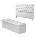 Ver imagem 1 de Cabeceira Mais Calçadeira Baú Solteiro 90cm Para Cama Box Sofia Corino Branco