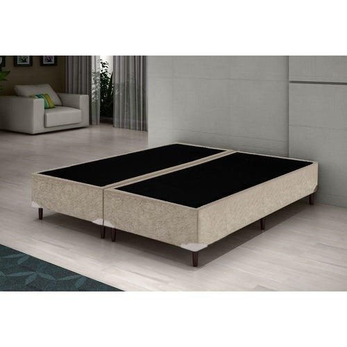 Base Box Casal Bipartido Suede Bege - 30x138x188 - 2