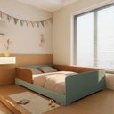 Ver imagem 1 de Cama Infantil de Casal Montessoriana em 100% MDF Premium Mark Verde/Verti/Castanho