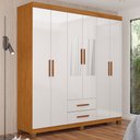 Ver imagem 1 de Guarda-roupa Solteiro Aurora 6 Portas 2 Gavetas com Espelho 22117 Cinamomo/branco - Carioca Móveis