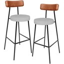 Ver imagem 1 de Kit 02 Banquetas Alta Cozinha Sala Jantar Aço Milão L02 Couríssimo Camel Linho Cinza - Lyam Decor