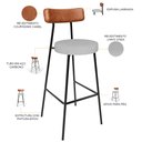Ver imagem 4 de Kit 02 Banquetas Alta Cozinha Sala Jantar Aço Milão L02 Couríssimo Camel Linho Cinza - Lyam Decor