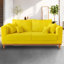 Ver imagem 2 de Sofá Moderno Viena 3 Lugares Com Base de Madeira Suede Amarelo - Madeira Prima Deccor