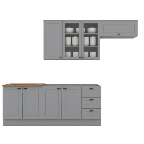 Cozinha Modulada Americana 4 Peças com Balcão 120cm sem Tampo Cinza/nature - Móveis Henn