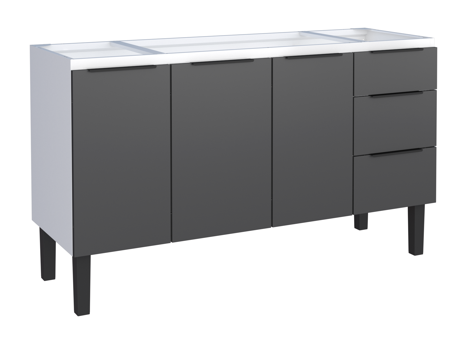 Gabinete Armário Cozinha Jupter 1.50 Mt 100% Aço Galvanizado P/ Pia -Balção 150 cm -3 Portas- 3 Gave