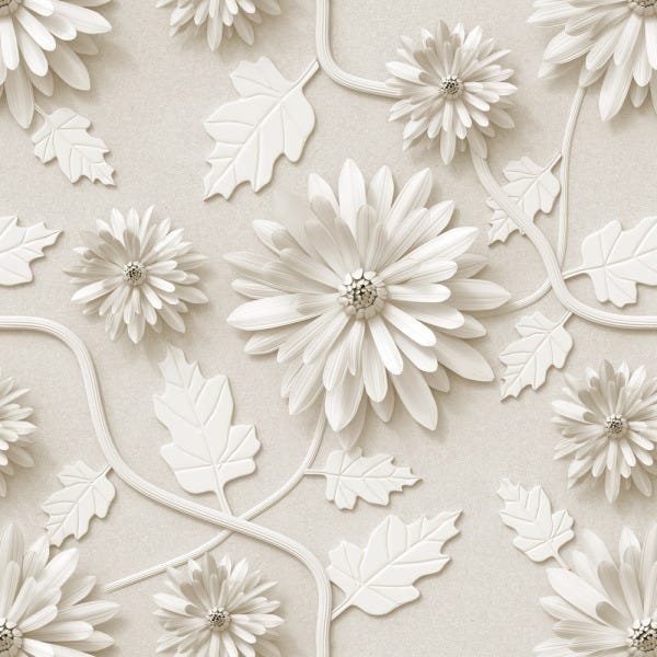 Papel de Parede Autocolante Floral Flores Brancas 3D