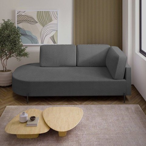 Sofá Living Orgânico 2 Lugares 175cm Base de Ferro Braço Lado Direito Norten Veludo Cinza Escuro