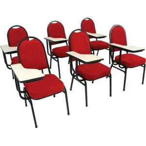 Kit com 6 Cadeiras Universitária P Auditórios Linha Hotel Cor:Vermelho