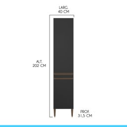 Armário Paneleiro para Cozinha Sabrina 40 X 202 Cm 2 Portas Mdp Preto 0466 Menu - 3