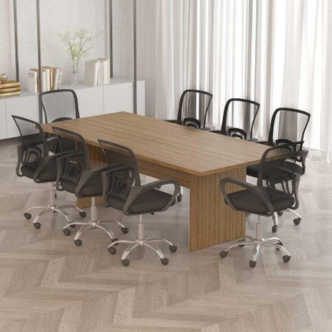 Mesa Reunião Escritório 8 Lugares 220cm X 100cm Pés Painel Cor:amêndoa