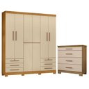Ver imagem 1 de Cômoda 4 Gavetas New e Guarda Roupa Casal Londres Carvalho Americano Off White - Incorplac